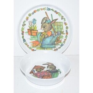 Vtg Peter Rabbit Bunny Silite Plate & Bowl Set #3101  Melamine baby toddler